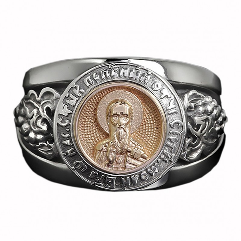 Православное серебро купить. Перстень с Серафимом Саровским.