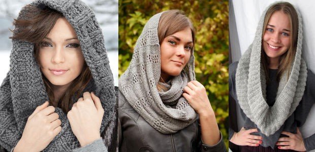 как красиво завязать шарф-снуд серый