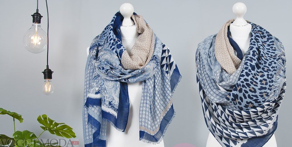 как красиво завязать шарф-платок голубой два варианта 